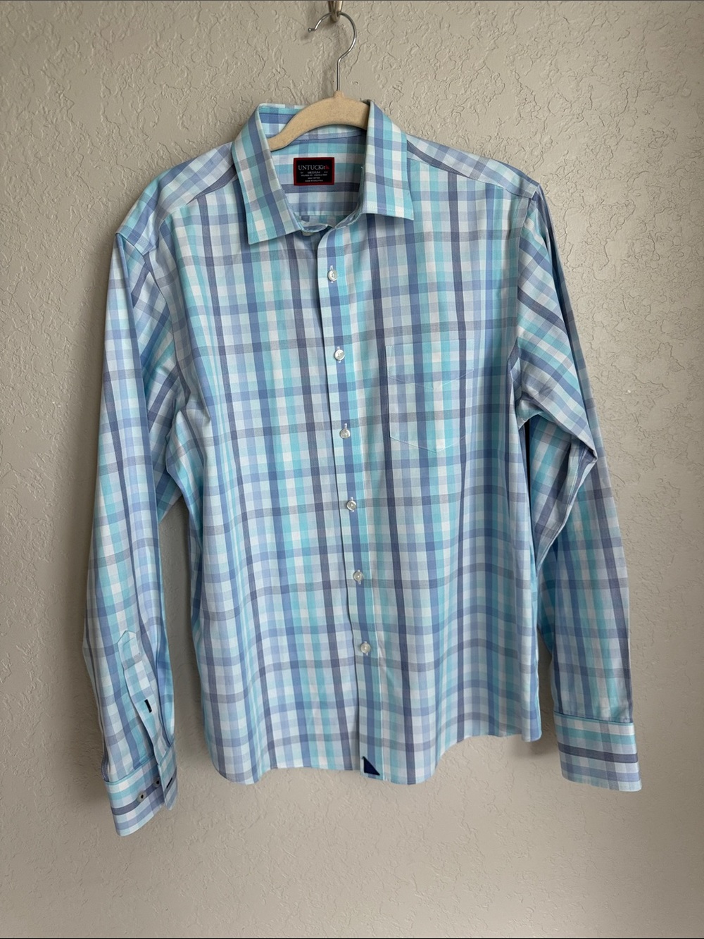 UNTUCKit Canaletto WF Men's Blue Plaid Long-Sleeve Dress Shirt